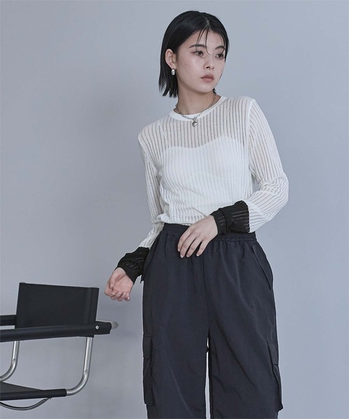 miette(ミエット)の「袖口配色シアートップス(Tシャツ/カットソー・レディース・グレー/ブラック/ライトブルー/ホワイト・FREE)」の11枚目の写真
