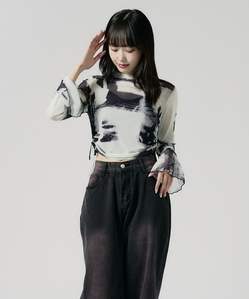 Chick(チック)の「Vintage Like Sheer Tops / ヴィンテージ風シアートップス(Tシャツ/カットソー・レディース・グレー/ブラック/ベージュ/グリーン/ブルー・FREE)」の1枚目の写真