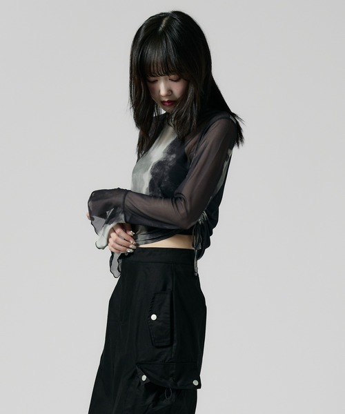 Chick(チック)の「Vintage Like Sheer Tops / ヴィンテージ風シアートップス(Tシャツ/カットソー・レディース・グレー/ブラック/ベージュ/グリーン/ブルー・FREE)」の3枚目の写真