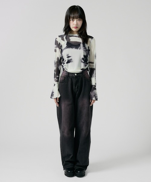 Chick(チック)の「Vintage Like Sheer Tops / ヴィンテージ風シアートップス(Tシャツ/カットソー・レディース・グレー/ブラック/ベージュ/グリーン/ブルー・FREE)」の22枚目の写真