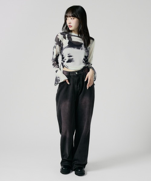 Chick(チック)の「Vintage Like Sheer Tops / ヴィンテージ風シアートップス(Tシャツ/カットソー・レディース・グレー/ブラック/ベージュ/グリーン/ブルー・FREE)」の20枚目の写真