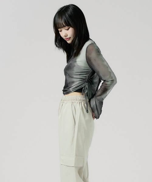 Chick(チック)の「Vintage Like Sheer Tops / ヴィンテージ風シアートップス(Tシャツ/カットソー・レディース・グレー/ブラック/ベージュ/グリーン/ブルー・FREE)」の13枚目の写真