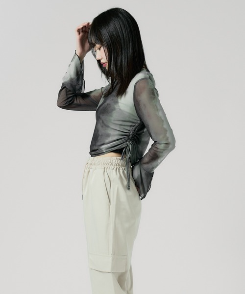 Chick(チック)の「Vintage Like Sheer Tops / ヴィンテージ風シアートップス(Tシャツ/カットソー・レディース・グレー/ブラック/ベージュ/グリーン/ブルー・FREE)」の12枚目の写真