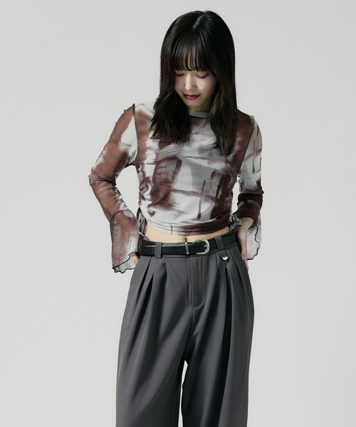 Chick(チック)の「Vintage Like Sheer Tops / ヴィンテージ風シアートップス(Tシャツ/カットソー・レディース・グレー/ブラック/ベージュ/グリーン/ブルー・FREE)」の18枚目の写真
