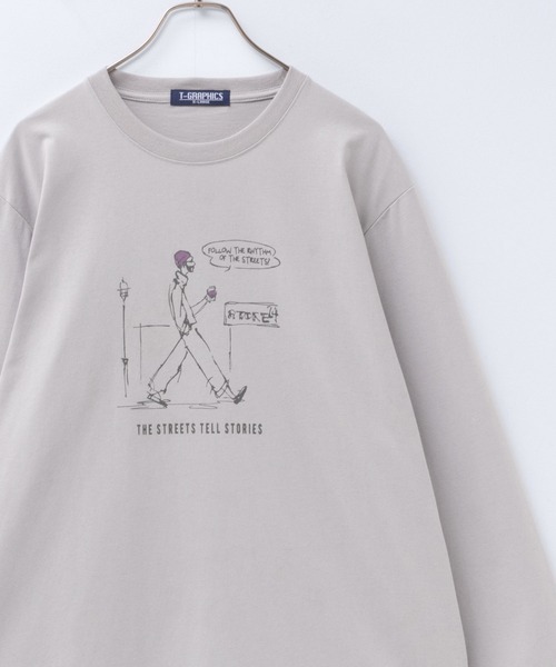 セール】T-GRAPHICS ラインアート長袖Tシャツ（Tシャツ