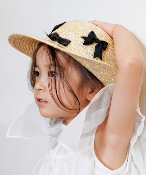 MAKE YOUR DAY（メイクユアデイ）の「りぼんいっぱいストローハット（ハット・キッズ・ブラック/アイボリー・50/52/54/56）」の3枚目の写真