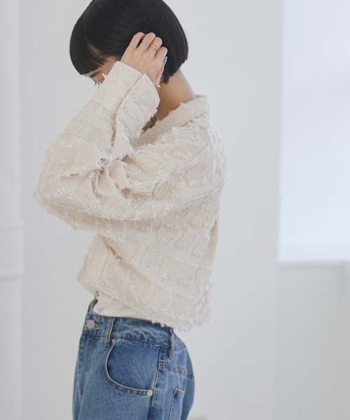 ANGIE(アンジー)の「フリンジ ジャガード ショートシャツ(シャツ/ブラウス・レディース・アイボリー/スミクロ/オレンジ・FREE)」の13枚目の写真