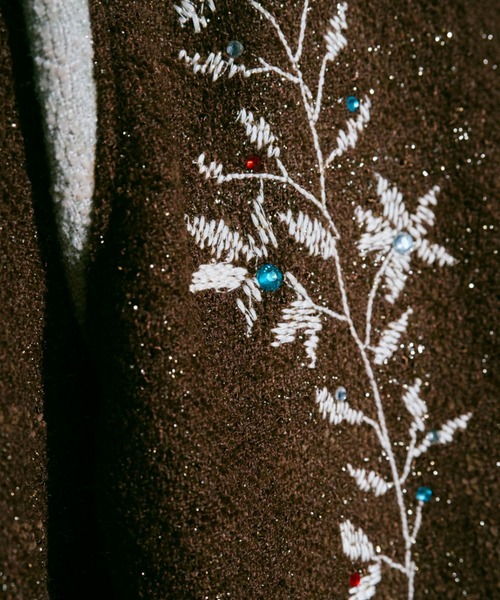 flower embroidery lame tweed varsity jacket / 花刺繍ラメツイード