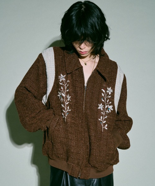 完売品　camphor wood ラメ　ツイードジャケット flower embroidery lame tweed varsity jacket / 花刺繍ラメ
