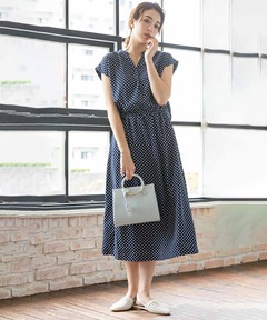 セール】ポルカドット ベルテッド クレープ ドレス（ワンピース