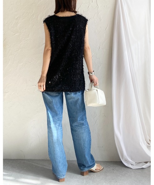 She's Closet(シーズクローゼット)の「オーバーサイズ深Vネックロング丈ラメシャギーフェザーフリンジベスト(ベスト・レディース・ブラウン/アイボリー/ブラック・FREE)」の22枚目の写真
