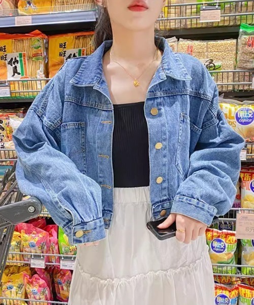 LAC-VERT（ラック・ヴェール）の「コンパクト丈デニムブルゾン（デニムジャケット・レディース・ブルー・L/M）」の9枚目の写真