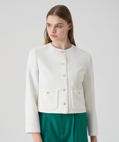 美品✨ アナイ　25SS ドビーツイードクルー ジャケット 今期　ホワイト セール】【セットアップ対応商品】ドビーツイードクルー ジャケット