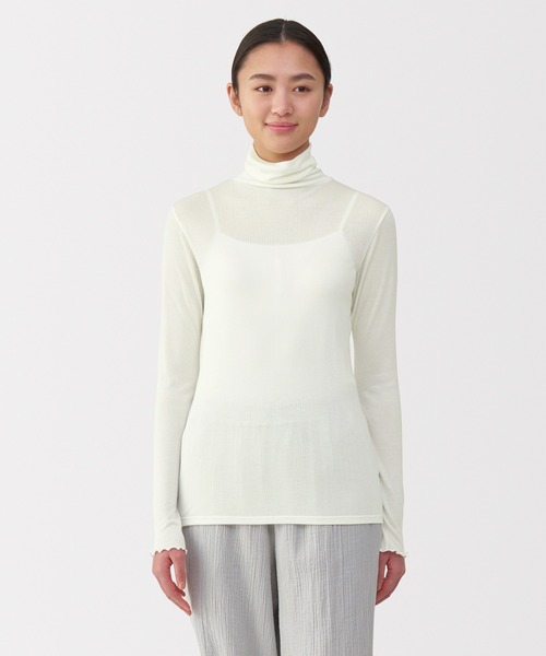セール】婦人 シルク混シアータートルネック長袖Tシャツ（インナー