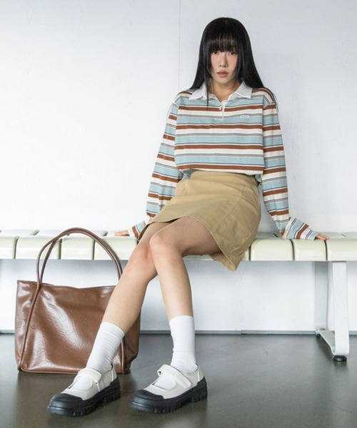 3.3 Field Trip （3.3フィールドトリップ）の「3.3 Field Trip／ボーダーポロTシャツ（Tシャツ/カットソー・レディース・ブラウン/セージグリーン・FREE）」の11枚目の写真