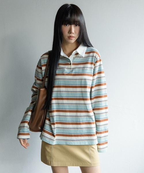 3.3 Field Trip （3.3フィールドトリップ）の「3.3 Field Trip／ボーダーポロTシャツ（Tシャツ/カットソー・レディース・ブラウン/セージグリーン・FREE）」の15枚目の写真