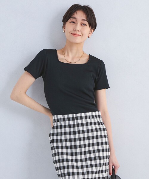 green label relaxing(グリーンレーベルリラクシング)の「ブライトリブ スクエアネック ショートスリーブ プルオーバー カットソー-制菌-(Tシャツ/カットソー・レディース・ブラック/オフホワイト/その他1/クリーム/その他2・FREE)」の2枚目の写真