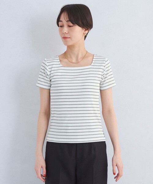 tシャツ ブライトリブ スクエアネック ショートスリーブ プルオーバー カットソー-制菌- レディース green label relaxing tシャツ ブライトリブ スクエアネック