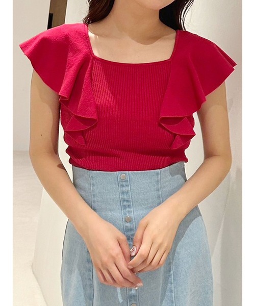 MERCURYDUO（マーキュリーデュオ）の「2WAY総針ラッフルコンパクトニット（ニット/セーター・レディース・ブラック/ブルー/オフホワイト/レッド/ラベンダー・SMALL/MEDIUM）」の5枚目の写真