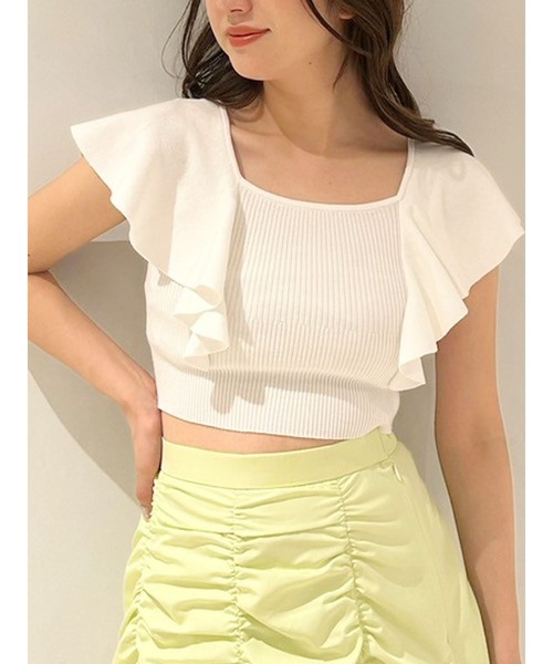 MERCURYDUO（マーキュリーデュオ）の「2WAY総針ラッフルコンパクトニット（ニット/セーター・レディース・ブラック/ブルー/オフホワイト/レッド/ラベンダー・SMALL/MEDIUM）」の2枚目の写真