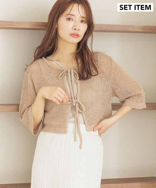mysty woman(ミスティウーマン)の「リボンカーデタンクアンサンブル 324725(カーディガン/ボレロ・レディース・ライトグリーン/ライトカーキ/グレイッシュベージュ/チャコールグレー・FREE)」の2枚目の写真
