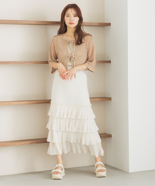 mysty woman(ミスティウーマン)の「リボンカーデタンクアンサンブル 324725(カーディガン/ボレロ・レディース・ライトグリーン/ライトカーキ/グレイッシュベージュ/チャコールグレー・FREE)」の6枚目の写真