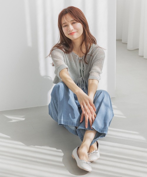 mysty woman(ミスティウーマン)の「リボンカーデタンクアンサンブル 324725(カーディガン/ボレロ・レディース・ライトグリーン/ライトカーキ/グレイッシュベージュ/チャコールグレー・FREE)」の7枚目の写真