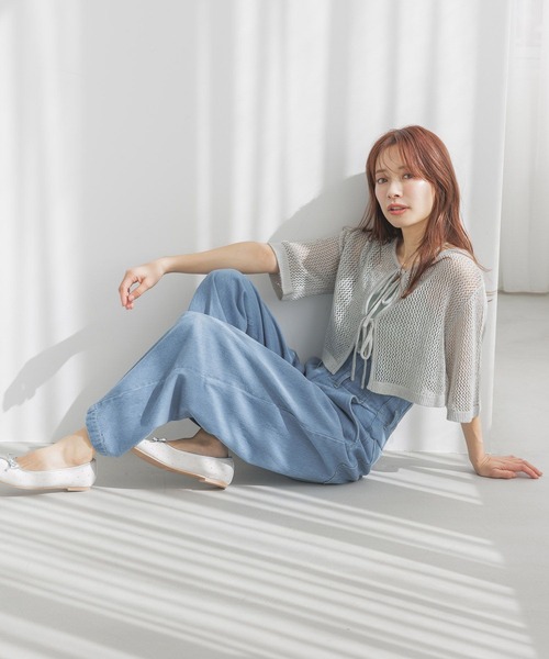 mysty woman(ミスティウーマン)の「リボンカーデタンクアンサンブル 324725(カーディガン/ボレロ・レディース・ライトグリーン/ライトカーキ/グレイッシュベージュ/チャコールグレー・FREE)」の9枚目の写真