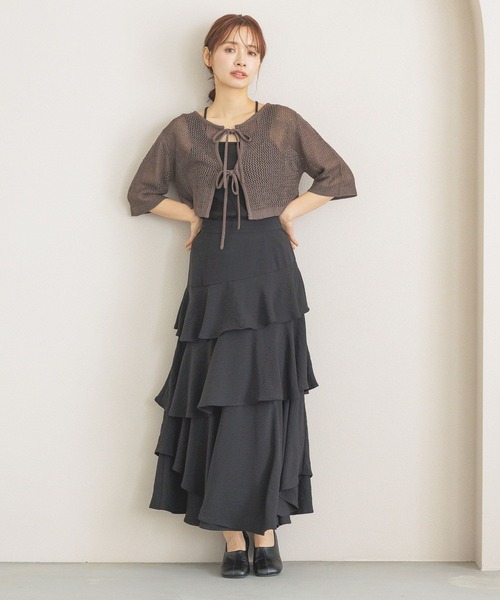 mysty woman(ミスティウーマン)の「リボンカーデタンクアンサンブル 324725(カーディガン/ボレロ・レディース・ライトグリーン/ライトカーキ/グレイッシュベージュ/チャコールグレー・FREE)」の10枚目の写真