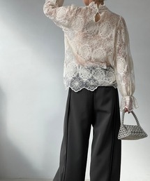 【美品】&ellecy  アンドエルシー　トップス　レース　キャンディスリーブ ハイネック キャンディースリーブ レーストップ chw25s042