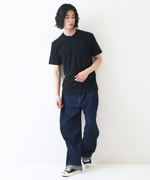 HANES(ヘインズ)の「【HANES/ヘインズ】【7.0oz 超厚手】KURO 先染めブラック クルーネックTシャツ 透けない・タフ(Tシャツ/カットソー・メンズ・ブラック・X-LARGE/LARGE/MEDIUM/SMALL)」の4枚目の写真