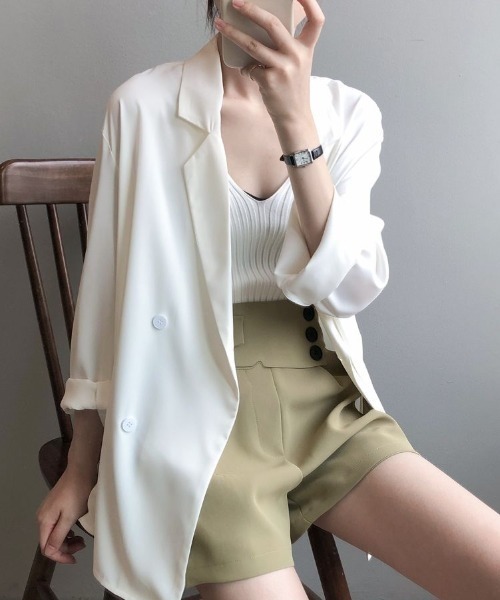 Forcement(フォースメント)の「透け感シアーテーラードジャケット(テーラードジャケット・レディース・ブルー/グリーン/ホワイト/ブラック・ONESIZE)」の1枚目の写真