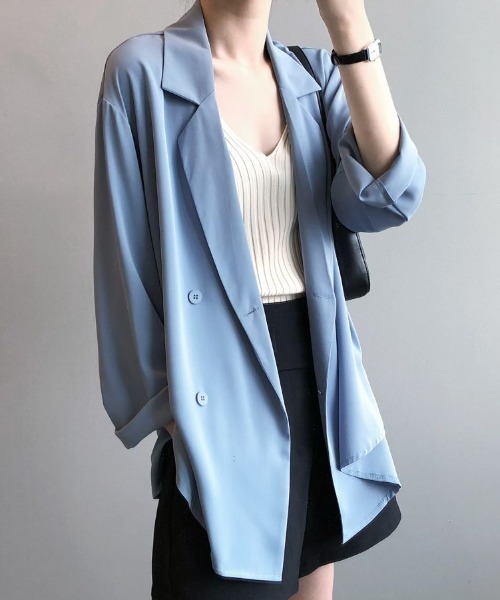 Forcement(フォースメント)の「透け感シアーテーラードジャケット(テーラードジャケット・レディース・ブルー/グリーン/ホワイト/ブラック・ONESIZE)」の4枚目の写真