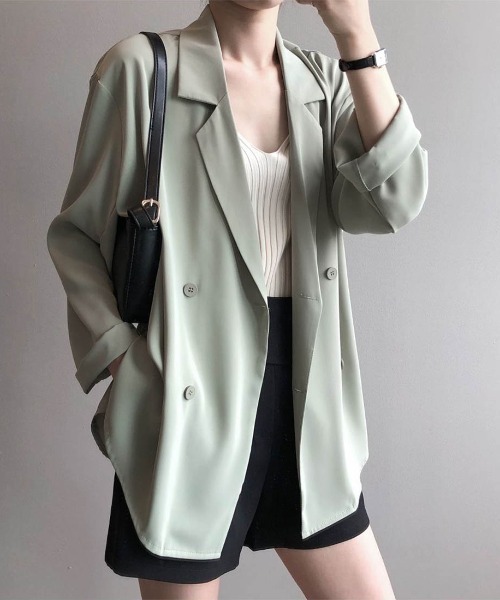 Forcement(フォースメント)の「透け感シアーテーラードジャケット(テーラードジャケット・レディース・ブルー/グリーン/ホワイト/ブラック・ONESIZE)」の3枚目の写真