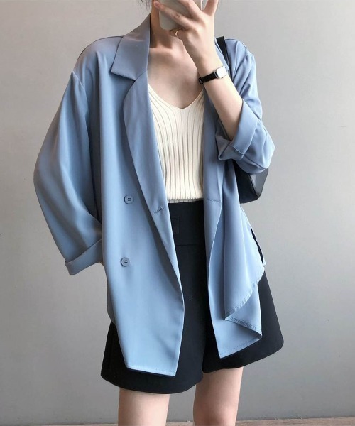 Forcement(フォースメント)の「透け感シアーテーラードジャケット(テーラードジャケット・レディース・ブルー/グリーン/ホワイト/ブラック・ONESIZE)」の9枚目の写真
