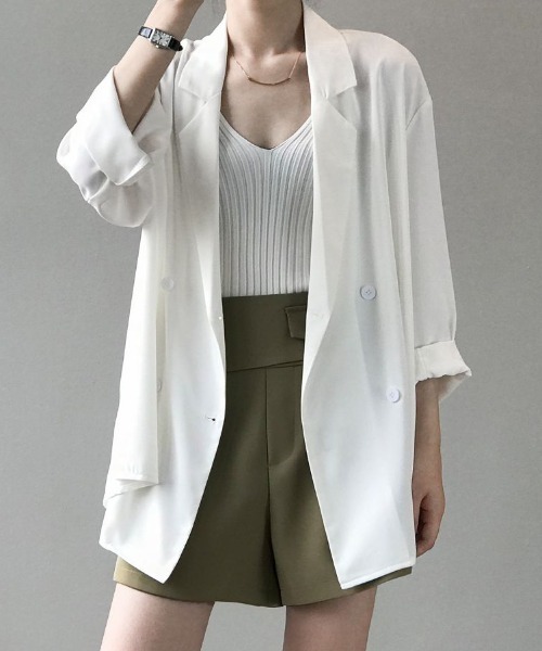 Forcement(フォースメント)の「透け感シアーテーラードジャケット(テーラードジャケット・レディース・ブルー/グリーン/ホワイト/ブラック・ONESIZE)」の12枚目の写真
