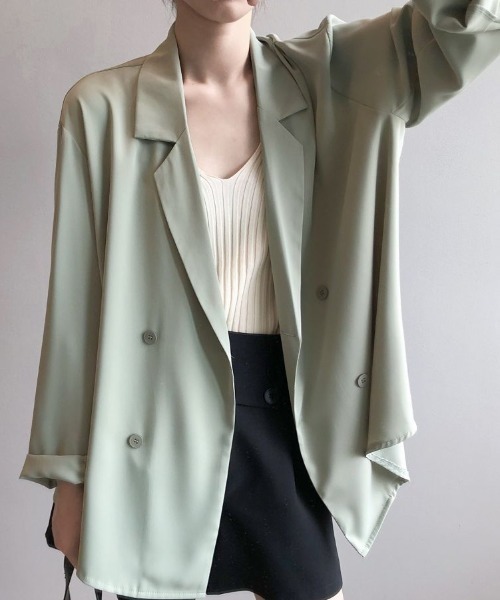 Forcement(フォースメント)の「透け感シアーテーラードジャケット(テーラードジャケット・レディース・ブルー/グリーン/ホワイト/ブラック・ONESIZE)」の5枚目の写真