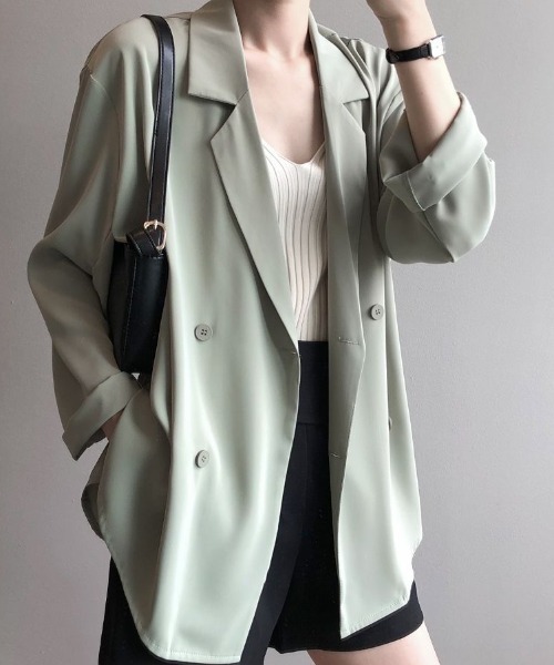 Forcement(フォースメント)の「透け感シアーテーラードジャケット(テーラードジャケット・レディース・ブルー/グリーン/ホワイト/ブラック・ONESIZE)」の6枚目の写真