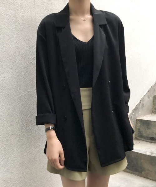 Forcement(フォースメント)の「透け感シアーテーラードジャケット(テーラードジャケット・レディース・ブルー/グリーン/ホワイト/ブラック・ONESIZE)」の8枚目の写真