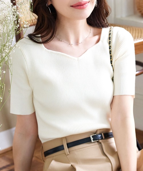 ハートネックリブニットトップス（ニット/セーター）｜KOBE