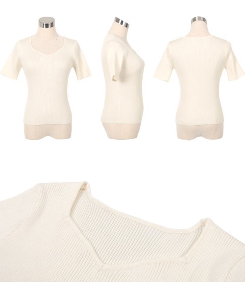 KOBE LETTUCE（コウベレタス）の「ハートネックリブニットトップス（ニット/セーター・レディース・オフホワイト/ブラック/ピンク/ネイビー/イエロー/イエロー系/ピンク系/ネイビー系/ブラック系/ホワイト系・L/M/M1/L1）」の18枚目の写真