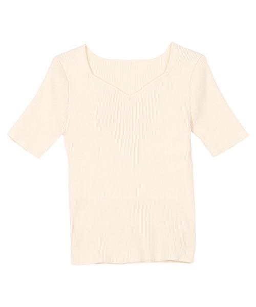 KOBE LETTUCE（コウベレタス）の「ハートネックリブニットトップス（ニット/セーター・レディース・オフホワイト/ブラック/ピンク/ネイビー/イエロー/イエロー系/ピンク系/ネイビー系/ブラック系/ホワイト系・L/M/M1/L1）」の16枚目の写真