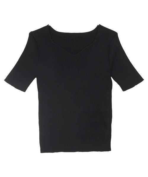 KOBE LETTUCE（コウベレタス）の「ハートネックリブニットトップス（ニット/セーター・レディース・オフホワイト/ブラック/ピンク/ネイビー/イエロー/イエロー系/ピンク系/ネイビー系/ブラック系/ホワイト系・L/M/M1/L1）」の15枚目の写真