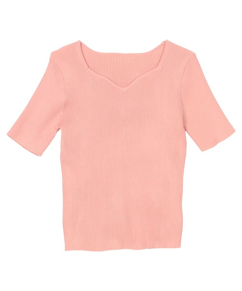 KOBE LETTUCE（コウベレタス）の「ハートネックリブニットトップス（ニット/セーター・レディース・オフホワイト/ブラック/ピンク/ネイビー/イエロー/イエロー系/ピンク系/ネイビー系/ブラック系/ホワイト系・L/M/M1/L1）」の12枚目の写真