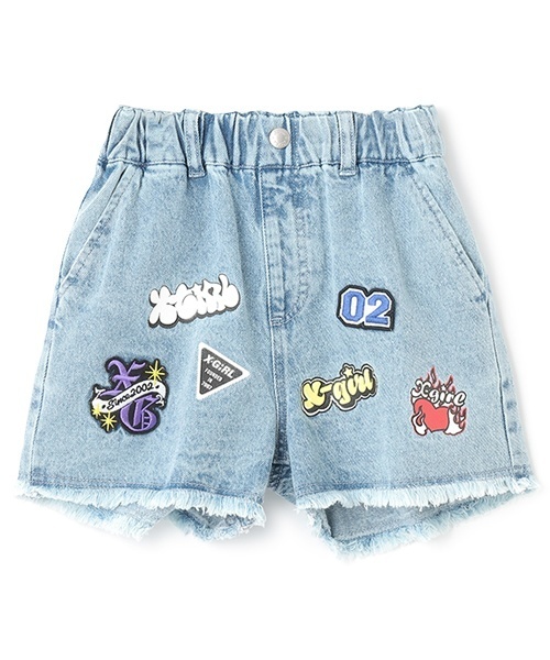 X-girl Stages（エックスガールステージス）の「MIXロゴデニムショートパンツ（デニムパンツ・キッズ・ライトブルー/ブラック・90cm/120cm/100cm/110cm/140cm/130cm）」の2枚目の写真
