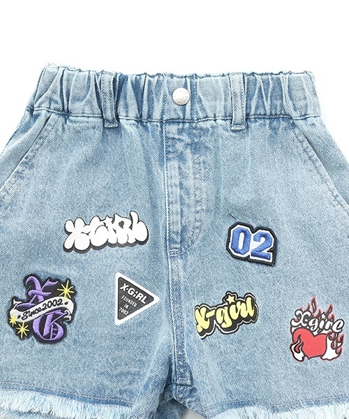 X-girl Stages（エックスガールステージス）の「MIXロゴデニムショートパンツ（デニムパンツ・キッズ・ライトブルー/ブラック・90cm/120cm/100cm/110cm/140cm/130cm）」の4枚目の写真