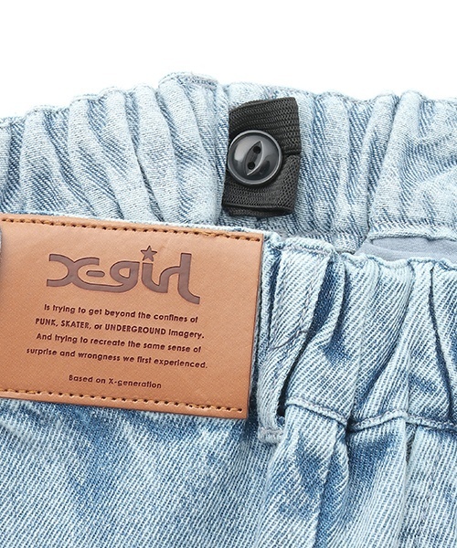 X-girl Stages（エックスガールステージス）の「MIXロゴデニムショートパンツ（デニムパンツ・キッズ・ライトブルー/ブラック・90cm/120cm/100cm/110cm/140cm/130cm）」の5枚目の写真