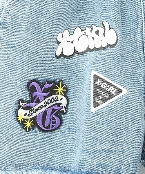 X-girl Stages（エックスガールステージス）の「MIXロゴデニムショートパンツ（デニムパンツ・キッズ・ライトブルー/ブラック・90cm/120cm/100cm/110cm/140cm/130cm）」の7枚目の写真