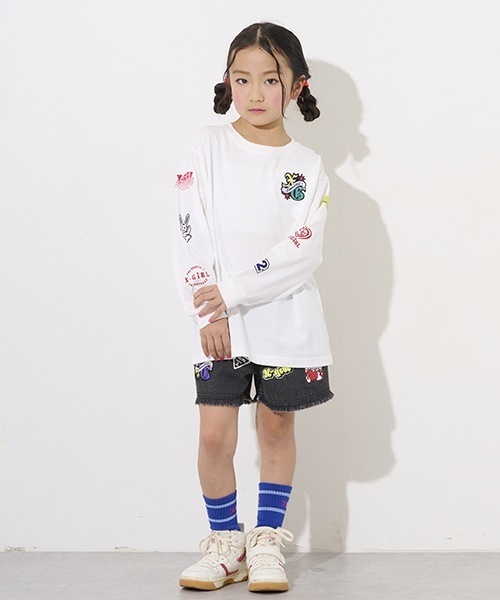 X-girl Stages（エックスガールステージス）の「MIXロゴデニムショートパンツ（デニムパンツ・キッズ・ライトブルー/ブラック・90cm/120cm/100cm/110cm/140cm/130cm）」の16枚目の写真