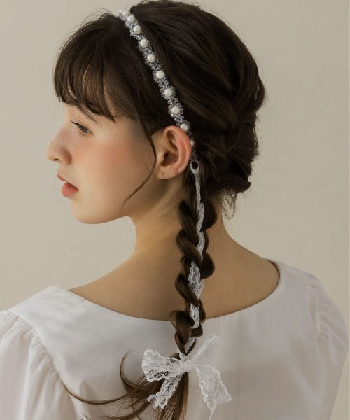 LA MUE】パール×編み込みレースリボンヘッドドレス